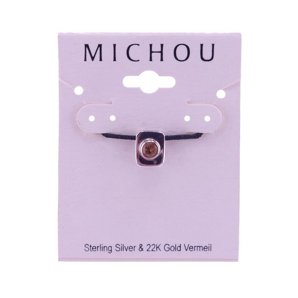 MICHOU Citrine Rectangular Sterling Silver Gold Vermeil Accent Pendant 3/8" NEW